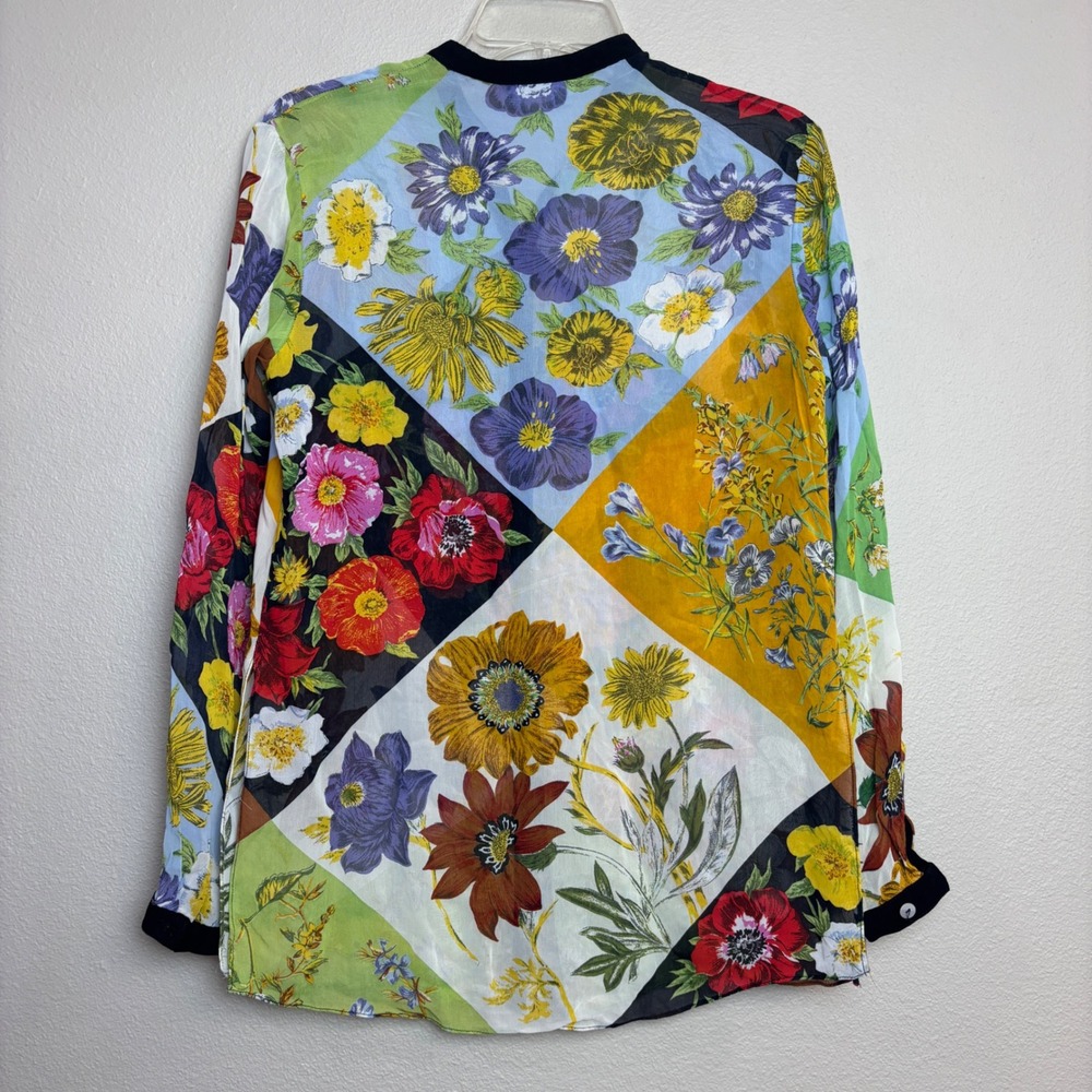 Vintage 90s Patchwork Floral Blouse Sheer Button Top Womens Small S Cottage Boho - Picture 2 of 16